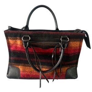 Rebecca Minkoff Regan Satchel‎ Bag Purse Leather Wool Stripe